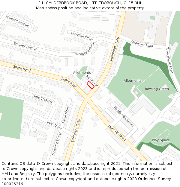 11, CALDERBROOK ROAD, LITTLEBOROUGH, OL15 9HL: Location map and indicative extent of plot
