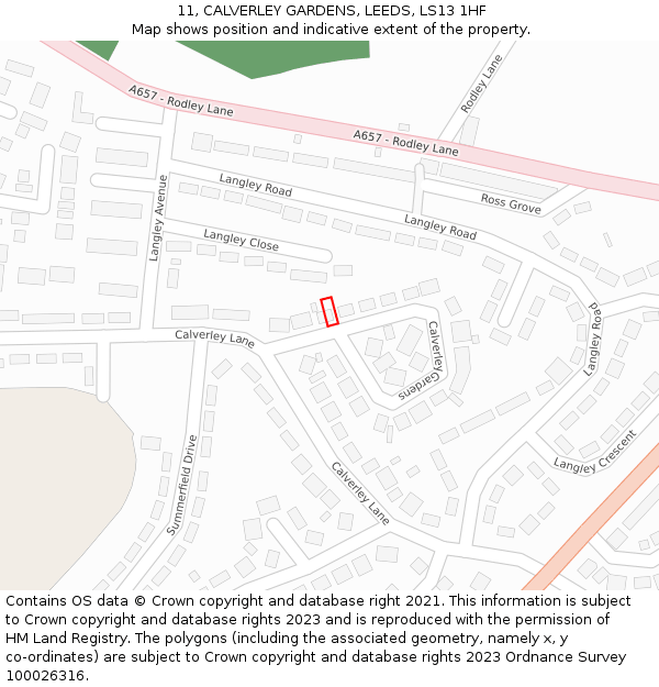 11, CALVERLEY GARDENS, LEEDS, LS13 1HF: Location map and indicative extent of plot