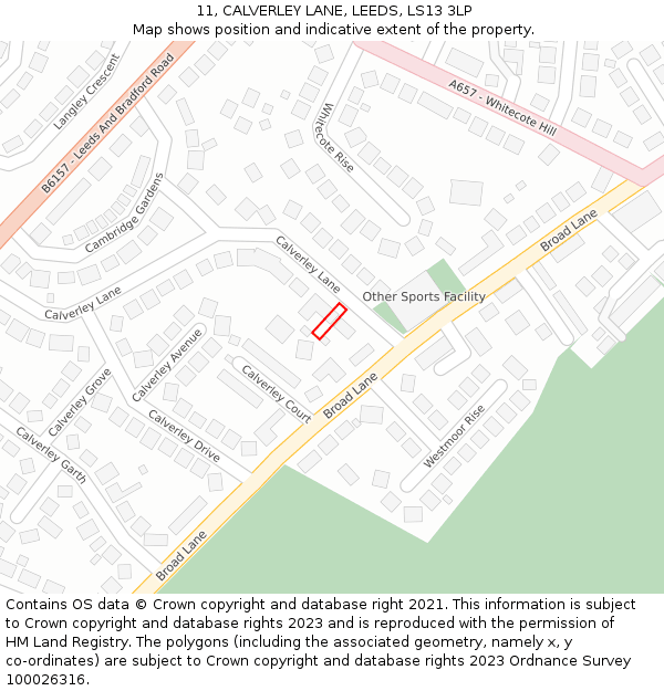 11, CALVERLEY LANE, LEEDS, LS13 3LP: Location map and indicative extent of plot