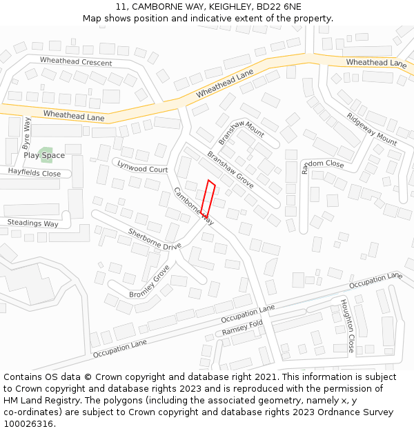 11, CAMBORNE WAY, KEIGHLEY, BD22 6NE: Location map and indicative extent of plot