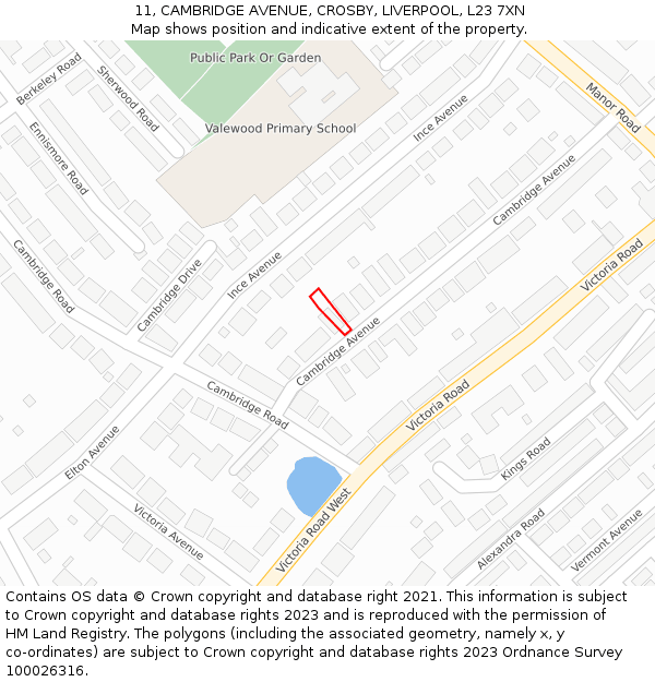 11, CAMBRIDGE AVENUE, CROSBY, LIVERPOOL, L23 7XN: Location map and indicative extent of plot