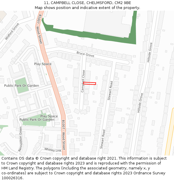 11, CAMPBELL CLOSE, CHELMSFORD, CM2 9BE: Location map and indicative extent of plot