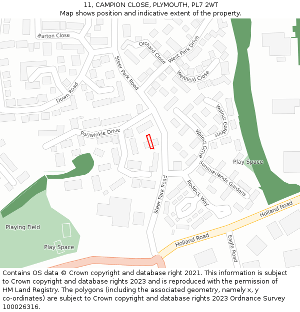 11, CAMPION CLOSE, PLYMOUTH, PL7 2WT: Location map and indicative extent of plot
