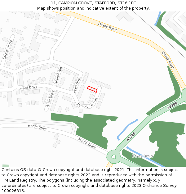 11, CAMPION GROVE, STAFFORD, ST16 1FG: Location map and indicative extent of plot