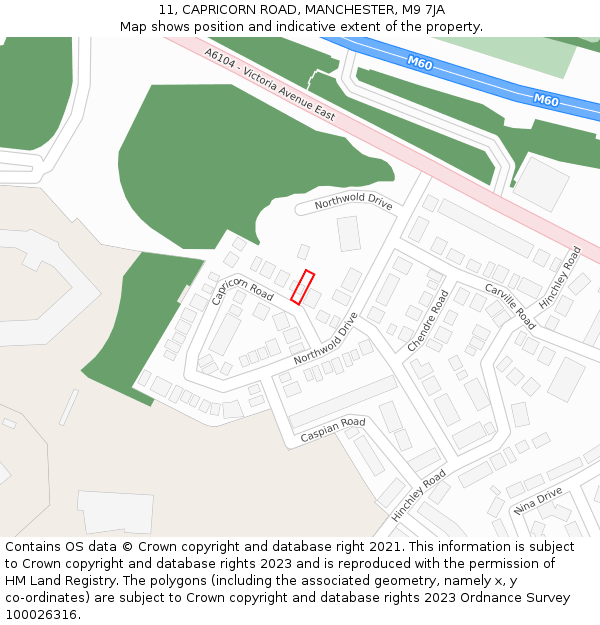 11, CAPRICORN ROAD, MANCHESTER, M9 7JA: Location map and indicative extent of plot