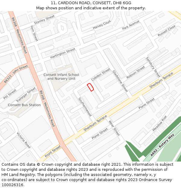 11, CARDOON ROAD, CONSETT, DH8 6GG: Location map and indicative extent of plot