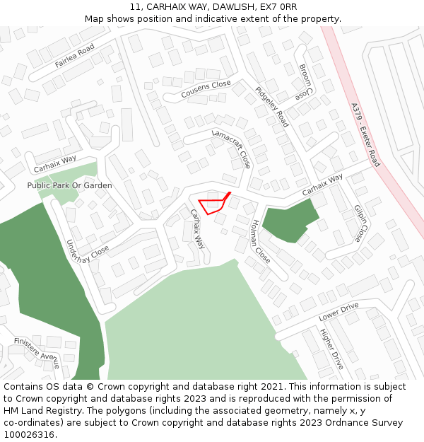 11, CARHAIX WAY, DAWLISH, EX7 0RR: Location map and indicative extent of plot