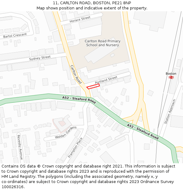 11, CARLTON ROAD, BOSTON, PE21 8NP: Location map and indicative extent of plot