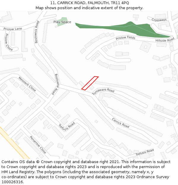 11, CARRICK ROAD, FALMOUTH, TR11 4PQ: Location map and indicative extent of plot