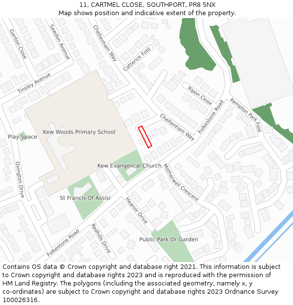 11, CARTMEL CLOSE, SOUTHPORT, PR8 5NX: Location map and indicative extent of plot