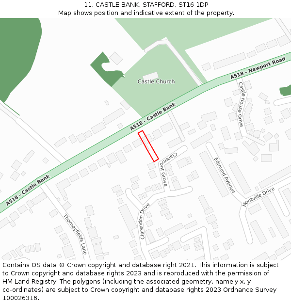 11, CASTLE BANK, STAFFORD, ST16 1DP: Location map and indicative extent of plot