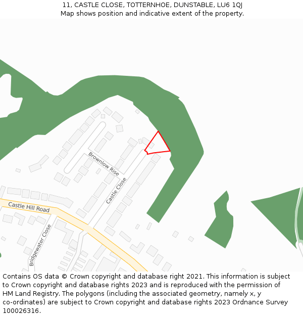 11, CASTLE CLOSE, TOTTERNHOE, DUNSTABLE, LU6 1QJ: Location map and indicative extent of plot