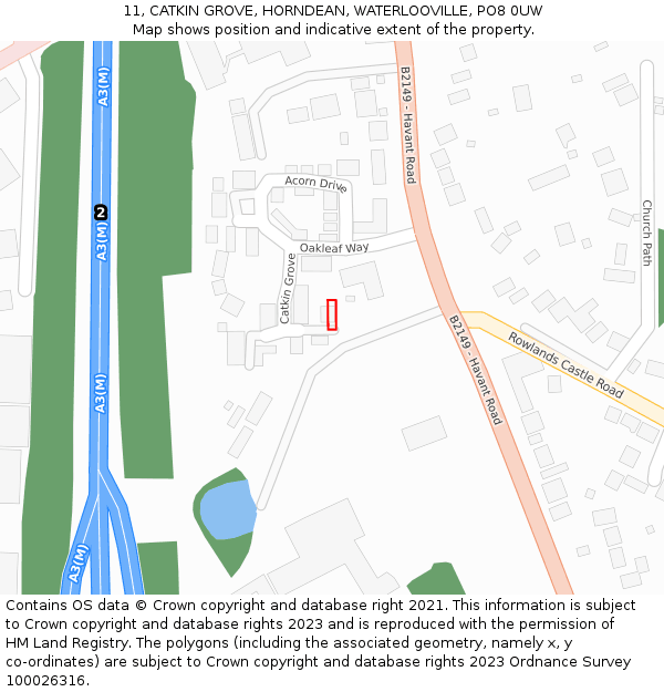 11, CATKIN GROVE, HORNDEAN, WATERLOOVILLE, PO8 0UW: Location map and indicative extent of plot