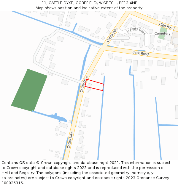 11, CATTLE DYKE, GOREFIELD, WISBECH, PE13 4NP: Location map and indicative extent of plot