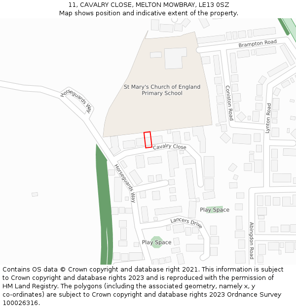 11, CAVALRY CLOSE, MELTON MOWBRAY, LE13 0SZ: Location map and indicative extent of plot