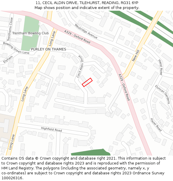 11, CECIL ALDIN DRIVE, TILEHURST, READING, RG31 6YP: Location map and indicative extent of plot