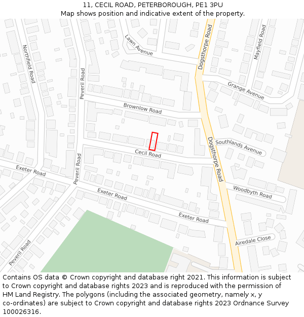 11, CECIL ROAD, PETERBOROUGH, PE1 3PU: Location map and indicative extent of plot