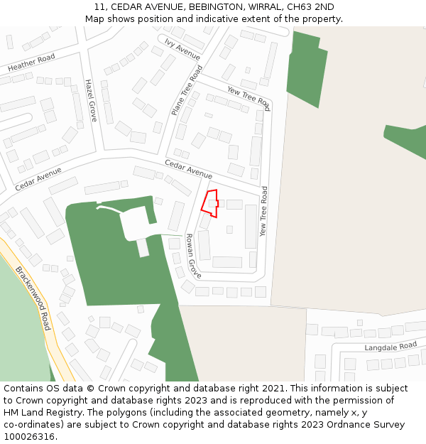 11, CEDAR AVENUE, BEBINGTON, WIRRAL, CH63 2ND: Location map and indicative extent of plot