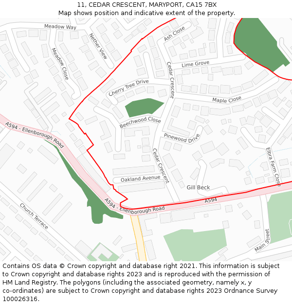 11, CEDAR CRESCENT, MARYPORT, CA15 7BX: Location map and indicative extent of plot