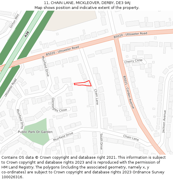 11, CHAIN LANE, MICKLEOVER, DERBY, DE3 9AJ: Location map and indicative extent of plot