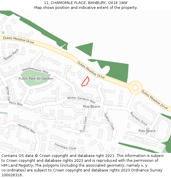 11, CHAMOMILE PLACE, BANBURY, OX16 1WW: Location map and indicative extent of plot
