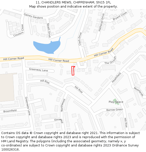 11, CHANDLERS MEWS, CHIPPENHAM, SN15 1FL: Location map and indicative extent of plot