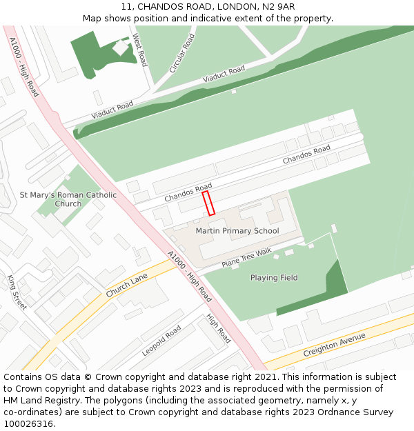 11, CHANDOS ROAD, LONDON, N2 9AR: Location map and indicative extent of plot