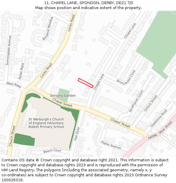 11, CHAPEL LANE, SPONDON, DERBY, DE21 7JS: Location map and indicative extent of plot