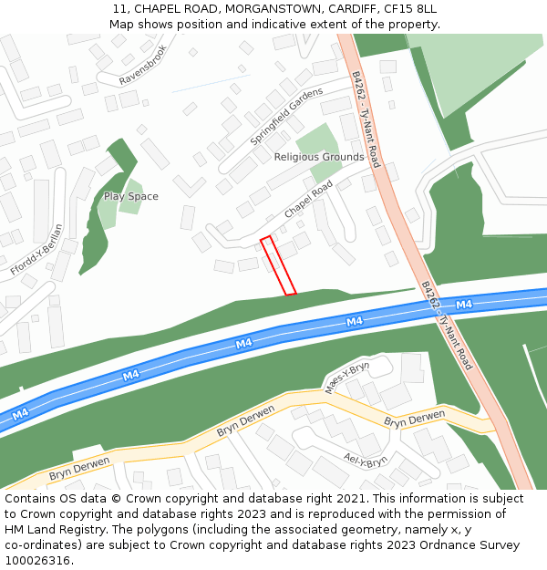 11, CHAPEL ROAD, MORGANSTOWN, CARDIFF, CF15 8LL: Location map and indicative extent of plot