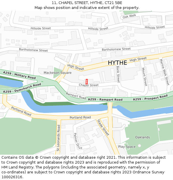 11, CHAPEL STREET, HYTHE, CT21 5BE: Location map and indicative extent of plot