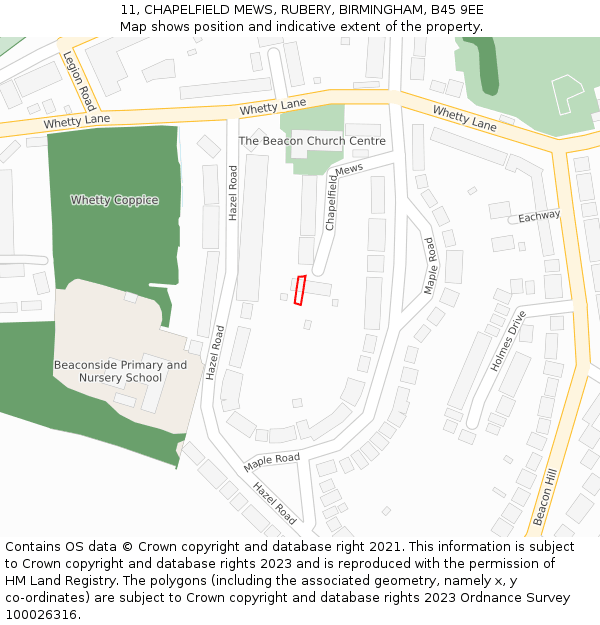 11, CHAPELFIELD MEWS, RUBERY, BIRMINGHAM, B45 9EE: Location map and indicative extent of plot