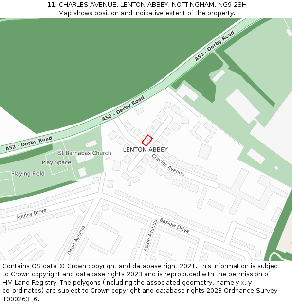 11, CHARLES AVENUE, LENTON ABBEY, NOTTINGHAM, NG9 2SH: Location map and indicative extent of plot