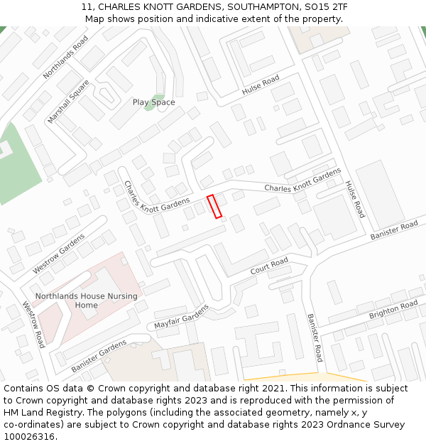 11, CHARLES KNOTT GARDENS, SOUTHAMPTON, SO15 2TF: Location map and indicative extent of plot