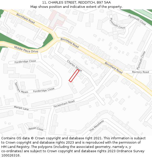 11, CHARLES STREET, REDDITCH, B97 5AA: Location map and indicative extent of plot