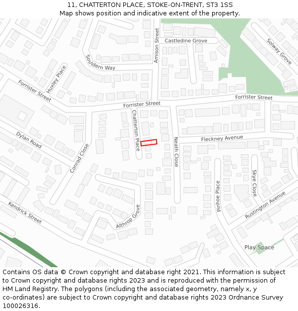 11, CHATTERTON PLACE, STOKE-ON-TRENT, ST3 1SS: Location map and indicative extent of plot