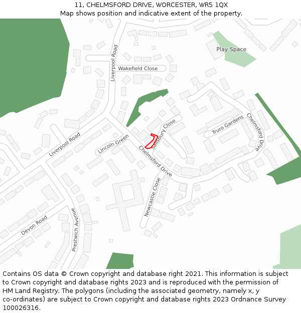 11, CHELMSFORD DRIVE, WORCESTER, WR5 1QX: Location map and indicative extent of plot