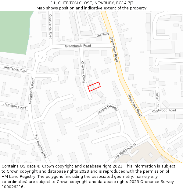 11, CHERITON CLOSE, NEWBURY, RG14 7JT: Location map and indicative extent of plot