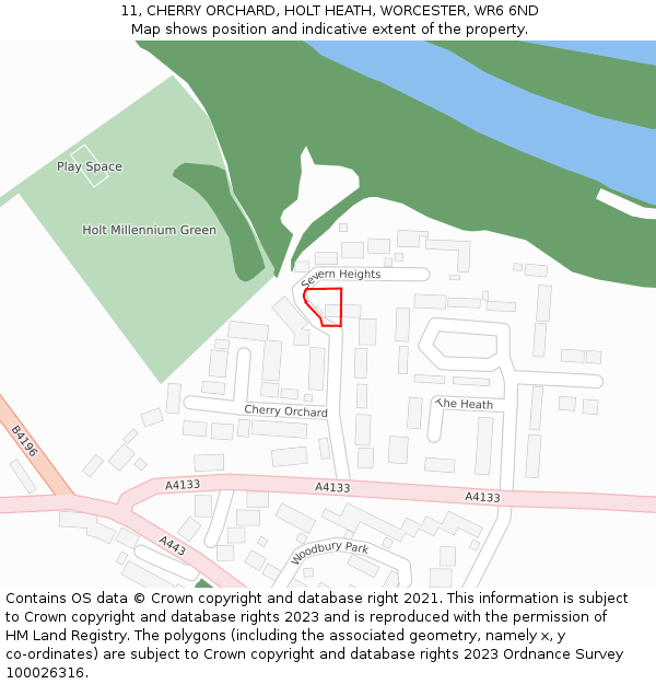 11, CHERRY ORCHARD, HOLT HEATH, WORCESTER, WR6 6ND: Location map and indicative extent of plot