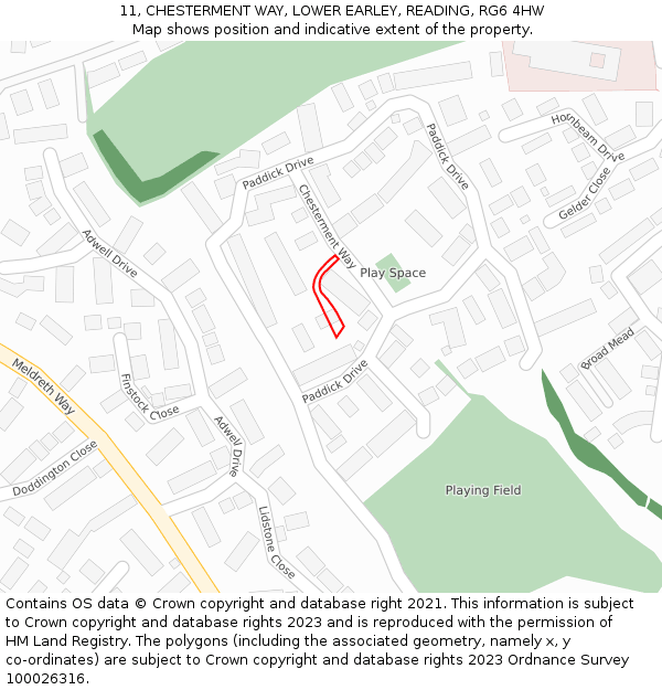 11, CHESTERMENT WAY, LOWER EARLEY, READING, RG6 4HW: Location map and indicative extent of plot