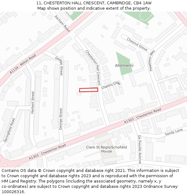 11, CHESTERTON HALL CRESCENT, CAMBRIDGE, CB4 1AW: Location map and indicative extent of plot