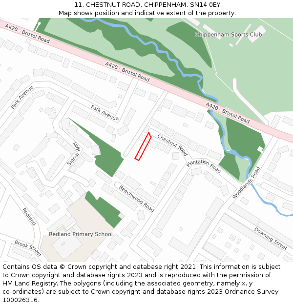 11, CHESTNUT ROAD, CHIPPENHAM, SN14 0EY: Location map and indicative extent of plot