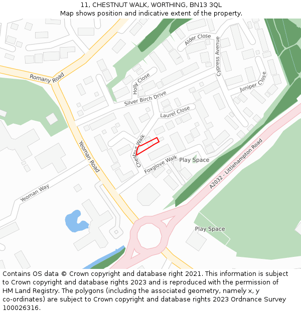 11, CHESTNUT WALK, WORTHING, BN13 3QL: Location map and indicative extent of plot