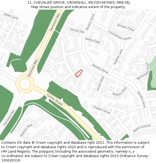 11, CHEVALIER GROVE, CROWNHILL, MILTON KEYNES, MK8 0EJ: Location map and indicative extent of plot