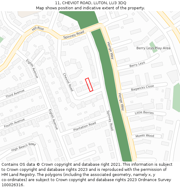 11, CHEVIOT ROAD, LUTON, LU3 3DQ: Location map and indicative extent of plot