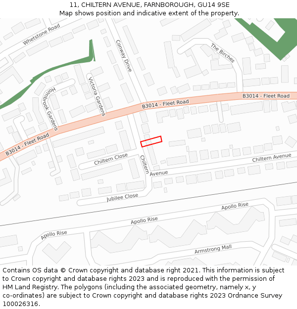 11, CHILTERN AVENUE, FARNBOROUGH, GU14 9SE: Location map and indicative extent of plot