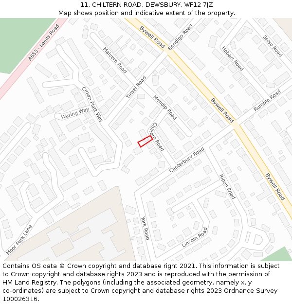 11, CHILTERN ROAD, DEWSBURY, WF12 7JZ: Location map and indicative extent of plot