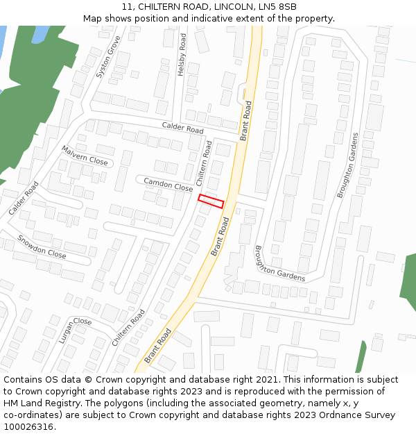 11, CHILTERN ROAD, LINCOLN, LN5 8SB: Location map and indicative extent of plot
