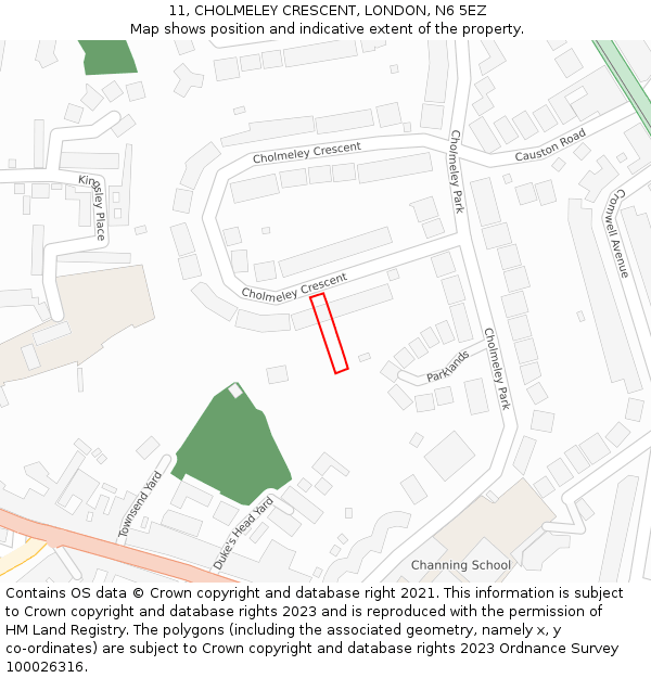 11, CHOLMELEY CRESCENT, LONDON, N6 5EZ: Location map and indicative extent of plot