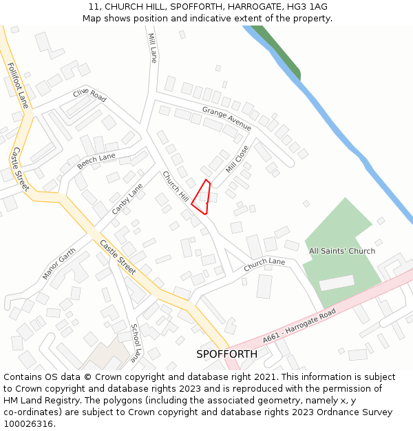 11, CHURCH HILL, SPOFFORTH, HARROGATE, HG3 1AG: Location map and indicative extent of plot