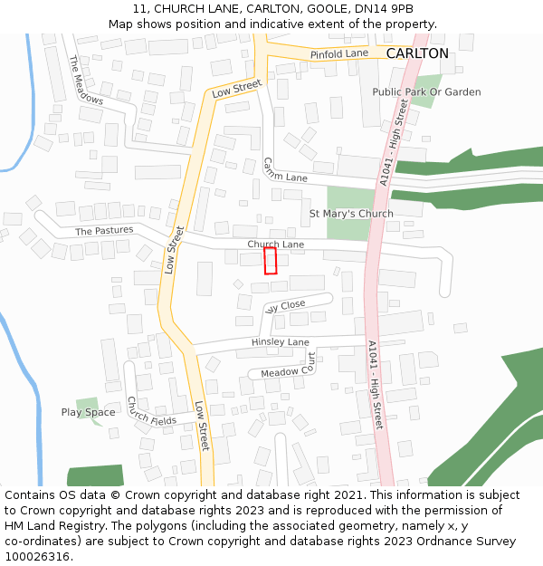 11, CHURCH LANE, CARLTON, GOOLE, DN14 9PB: Location map and indicative extent of plot